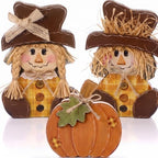 3 Pcs Rustic Fall Scarecrow Decorations Farm Pumpkin Friends Set