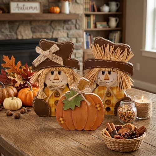 3 Pcs Rustic Fall Scarecrow Decorations Farm Pumpkin Friends Set, alternate view 2