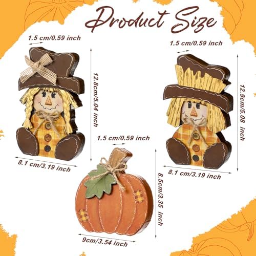 3 Pcs Rustic Fall Scarecrow Decorations Farm Pumpkin Friends Set, alternate view 3