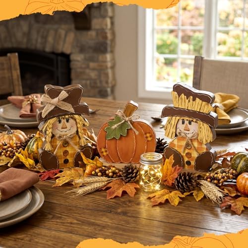 3 Pcs Rustic Fall Scarecrow Decorations Farm Pumpkin Friends Set, alternate view 6