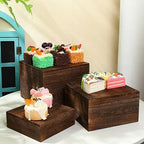 3 Pcs Rustic Wood Risers for Display, Square Nesting Cupcake Stands in burnt wood color, alternate view 2