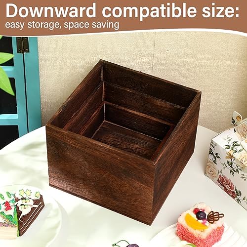 3 Pcs Rustic Wood Risers for Display, Square Nesting Cupcake Stands in burnt wood color, alternate view 6
