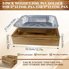 3-Pcs Rustic Wooden Foil Pan Holder with 9x13 Disposable Aluminum Foil Pan, alternate view 2