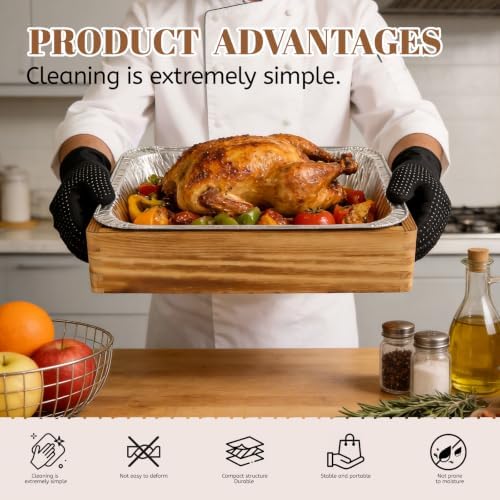 3-Pcs Rustic Wooden Foil Pan Holder with 9x13 Disposable Aluminum Foil Pan, alternate view 3