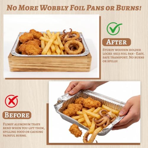3-Pcs Rustic Wooden Foil Pan Holder with 9x13 Disposable Aluminum Foil Pan, alternate view 5