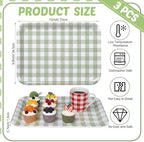 3 Pcs Sage Green Gingham Serving Trays 13 x 10 Inch Melamine Platter in 13 x 10 Inch in Sage Green, alternate view 3