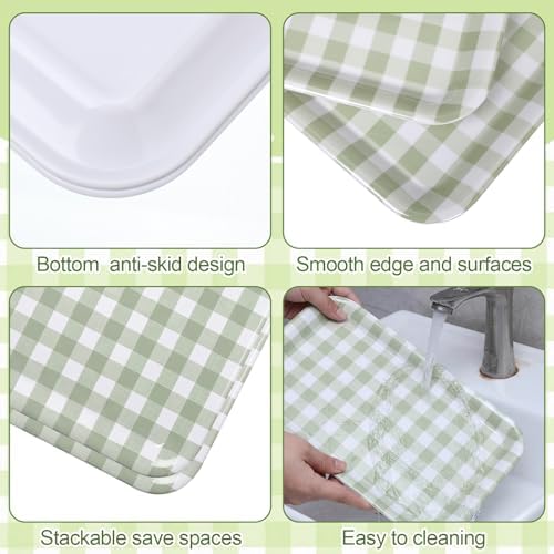 3 Pcs Sage Green Gingham Serving Trays 13 x 10 Inch Melamine Platter in 13 x 10 Inch in Sage Green, alternate view 4