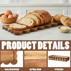 3 Pcs Scalloped Acacia Wood Serving Platters and Trays, 14 x 5.5 Inch Acacia Wood Serving Tray Charcuterie, alternate view 4