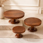 3 Pcs Scalloped Wooden Cake Stand Set Rustic Cupcake Stand, Wood in Wood