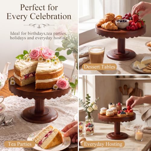 3 Pcs Scalloped Wooden Cake Stand Set Rustic Cupcake Stand, Wood in Wood, alternate view 3
