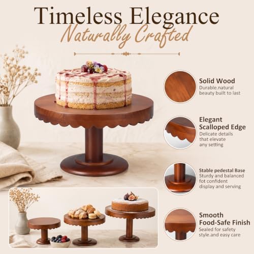 3 Pcs Scalloped Wooden Cake Stand Set Rustic Cupcake Stand, Wood in Wood, alternate view 4