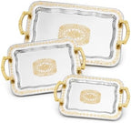 3 Pcs Silver Serving Trays with Handles in Silver, Gold