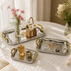 3 Pcs Silver Serving Trays with Handles in Silver, Gold, alternate view 2