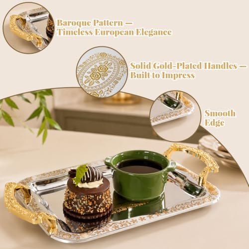 3 Pcs Silver Serving Trays with Handles in Silver, Gold, alternate view 6