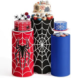 3 Pcs Spider Web Superhero Cylinder Cover Set, Spandex Pedestal Plinth Stand Covers for Boys Birthday Party