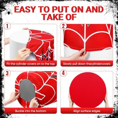 3 Pcs Spider Web Superhero Cylinder Cover Set, Spandex Pedestal Plinth Stand Covers for Boys Birthday Party, alternate view 5