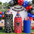 3 Pcs Spider Web Superhero Cylinder Cover Set, Spandex Pedestal Plinth Stand Covers for Boys Birthday Party, alternate view 6