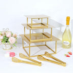 3 Pcs Square Gold Cake Stand Set, 8" 10" 12" Metal in Gold, alternate view 4