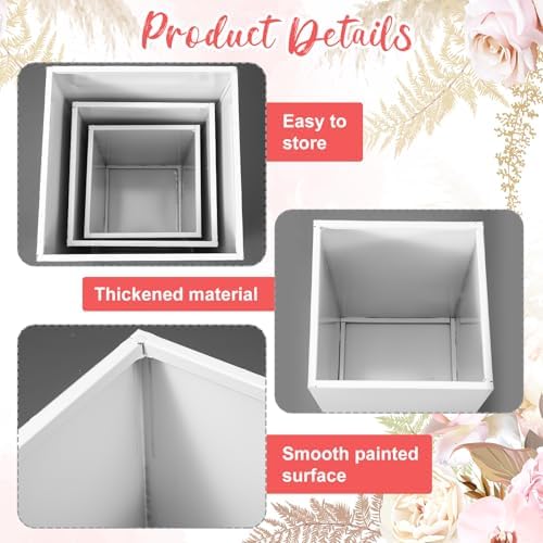 3 Pcs Square Pedestal Stands for Party, Metal Display Stands Pillars for Wedding Bridal Ceremony Baby Shower, alternate view