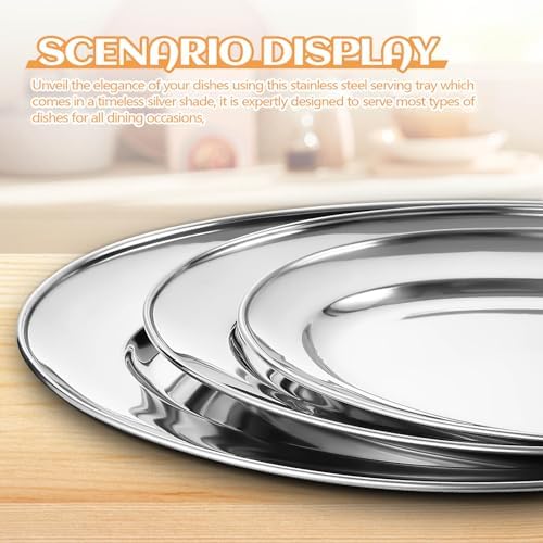 3 Pcs Stainless Steel Serving Tray Large Oval Platter Heavy Duty in Large in Silver, alternate view 4