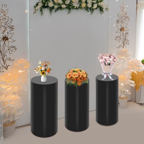 3 PCS Tall Cylinder Pedestal Stand for Wedding, Black in Black, alternate view 2