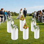 3 PCS Tall Cylinder Pedestal Stand for Wedding, White in White, alternate view 2