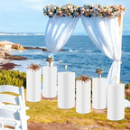3 PCS Tall Cylinder Pedestal Stand for Wedding, White in White, alternate view 4