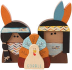 3 Pcs Thanksgiving Decorations Wooden Turkey Pilgrim Table Sign