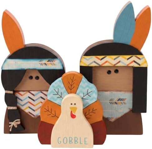 3 Pcs Thanksgiving Decorations Wooden Turkey Pilgrim Table Sign