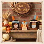 3 Pcs Thanksgiving Decorations Wooden Turkey Pilgrim Table Sign, alternate view 2