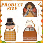 3 Pcs Thanksgiving Table Decor Wooden Turkey Pilgrim Couple, alternate view 3