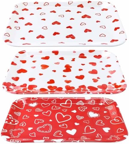 3 PCS Valentines Serving Trays 12.8 x 10 Inch Melamine Valentine Day Platters Reusable Valentines Party Trays