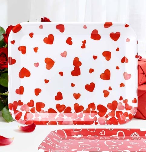 3 PCS Valentines Serving Trays 12.8 x 10 Inch Melamine Valentine Day Platters Reusable Valentines Party Trays, alternate view