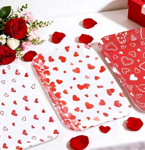 3 PCS Valentines Serving Trays 12.8 x 10 Inch Melamine Valentine Day Platters Reusable Valentines Party Trays, alternate view