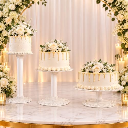3-PCS White Cake Stand Set - Durable Round Acrylic Tiered Cupcake Stand Set with 6", 10", and 12", Plate sizes