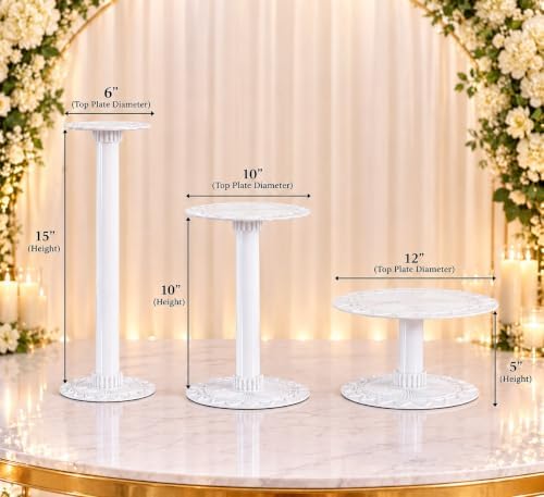 3-PCS White Cake Stand Set - Durable Round Acrylic Tiered Cupcake Stand Set with 6", 10", and 12", Plate sizes, alternate