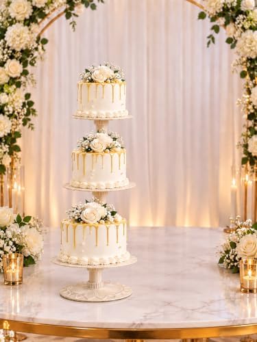 3-PCS White Cake Stand Set - Durable Round Acrylic Tiered Cupcake Stand Set with 6", 10", and 12", Plate sizes, alternate