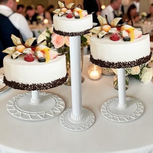 3-PCS White Cake Stand Set - Durable Round Acrylic Tiered Cupcake Stand Set with 6", 10", and 12", Plate sizes, alternate