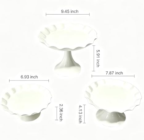 3 Pcs White Metal Cupcake Stand Scalloped Edge Dessert Display Tray in White-large, alternate view 2