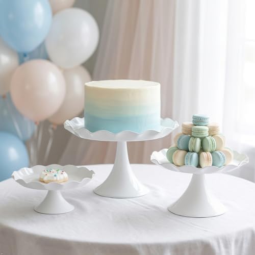 3 Pcs White Metal Cupcake Stand Scalloped Edge Dessert Display Tray in White-large, alternate view 4