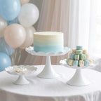 3 Pcs White Metal Cupcake Stand Scalloped Edge Dessert Display Tray in White-large, alternate view 4