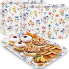 3 Pcs Wildflower Serving Trays 13 x 10 Inch Colorful Floral Melamine Platters Reusable Rectangular Serving