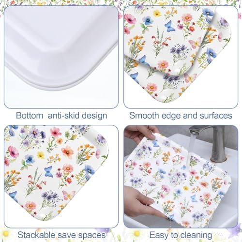 3 Pcs Wildflower Serving Trays 13 x 10 Inch Colorful Floral Melamine Platters Reusable Rectangular Serving, alternate view 4