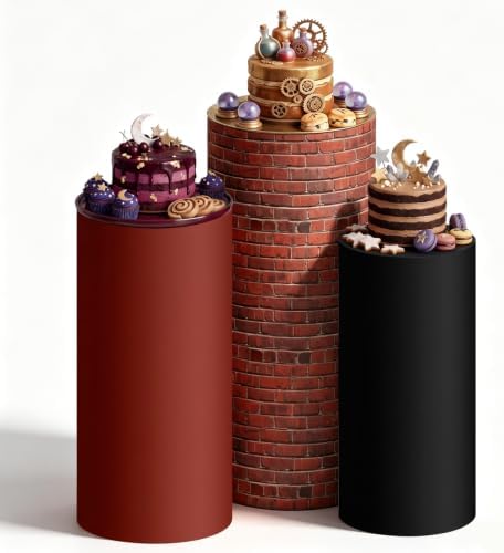 3 Pcs Wizard Brick Wall Cylinder Cover Set, Spandex Pedestal Plinth Stand Covers for Magic Birthday Party