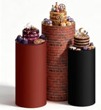 3 Pcs Wizard Brick Wall Cylinder Cover Set, Spandex Pedestal Plinth Stand Covers for Magic Birthday Party