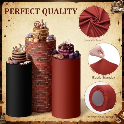 3 Pcs Wizard Brick Wall Cylinder Cover Set, Spandex Pedestal Plinth Stand Covers for Magic Birthday Party, alternate view 4