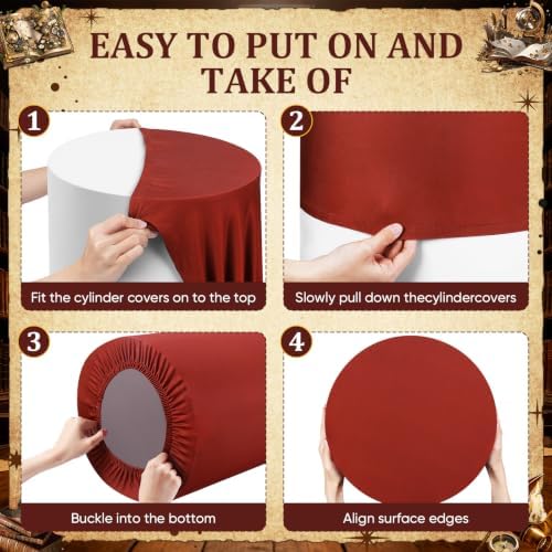 3 Pcs Wizard Brick Wall Cylinder Cover Set, Spandex Pedestal Plinth Stand Covers for Magic Birthday Party, alternate view 5