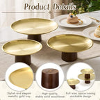 3 Pcs Wood Base Stainless Cake Stand Set (7"/8"/9") in gold, alternate view 4