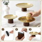 3 Pcs Wood Base Stainless Cake Stand Set (7"/8"/9") in gold, alternate view 5