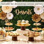 3 Pcs Wood Base Stainless Cake Stand Set (7"/8"/9") in gold, alternate view 6